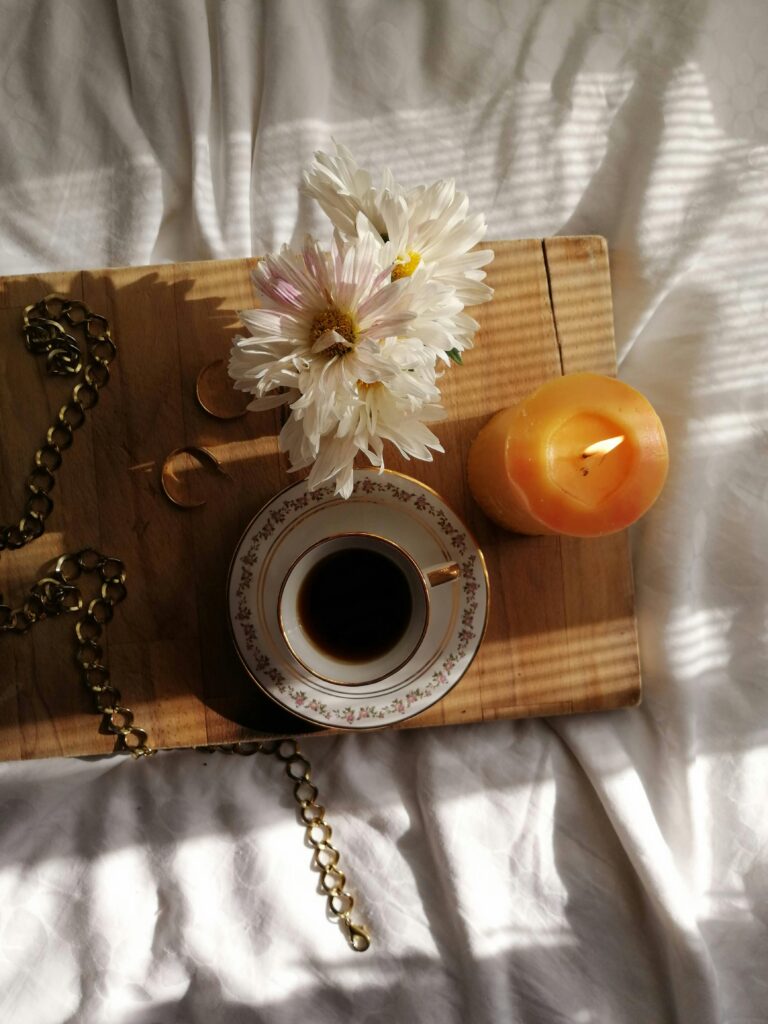 morning routine plants candle cozy